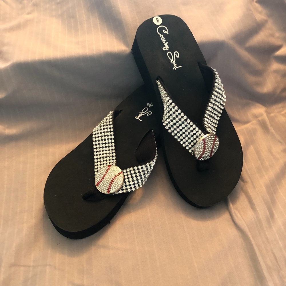 Bling baseball flip flops 8